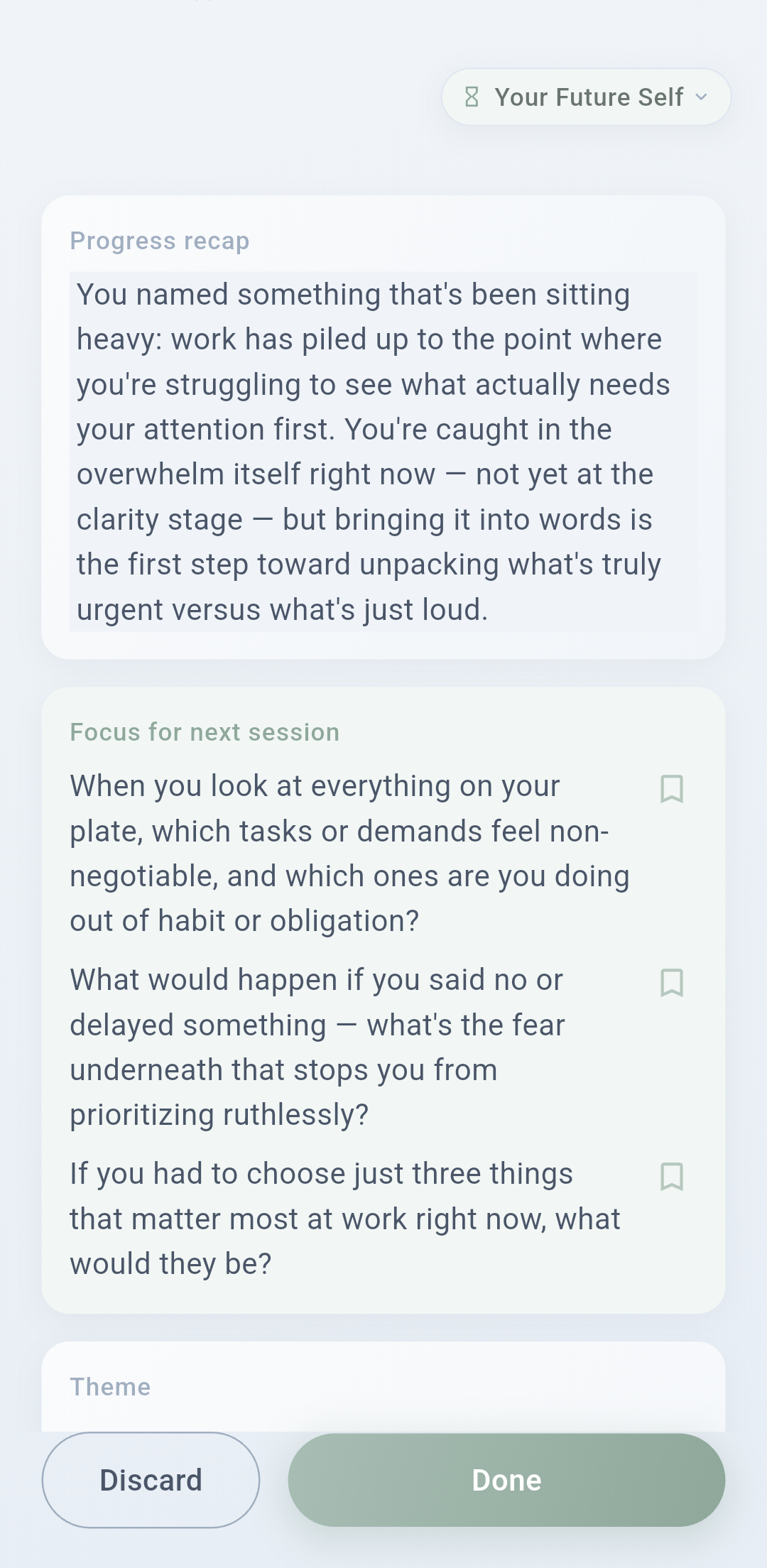 The completed reflection card